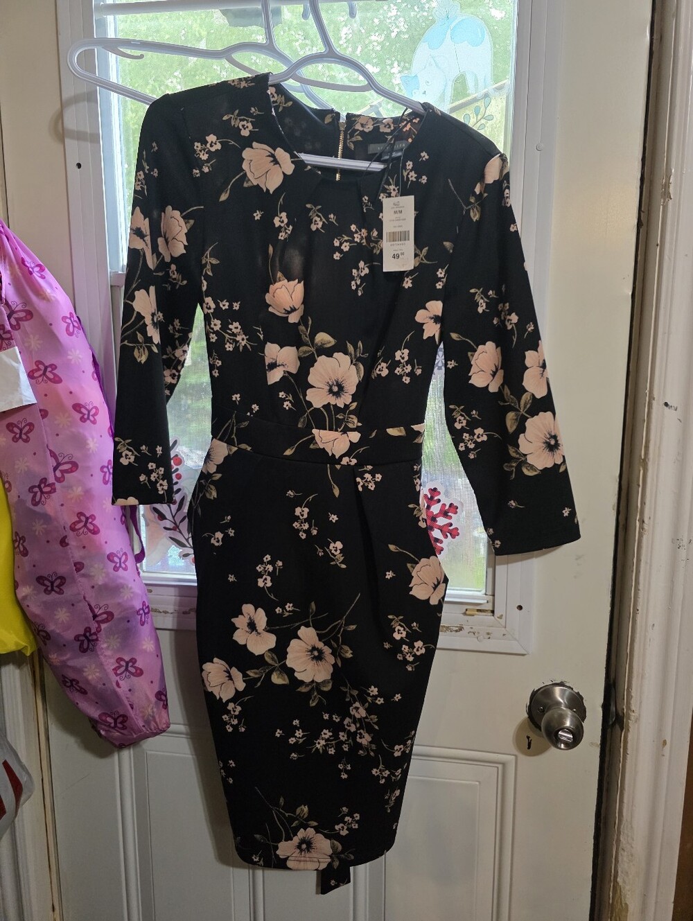 Suzy Shier Black Floral Wrap Sheath Dress - Elegant Pink Blossom Print